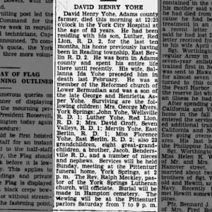 Obituary for DAVID HENRY YOHE